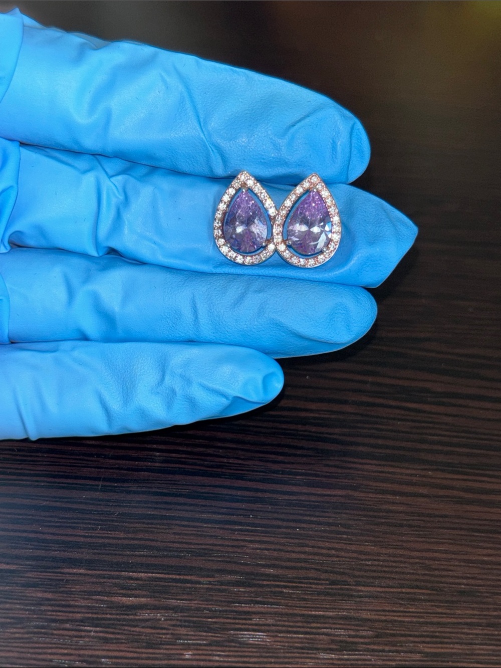 Teardrop Purple Crystal Halo Stud Earrings - Women Jewelry